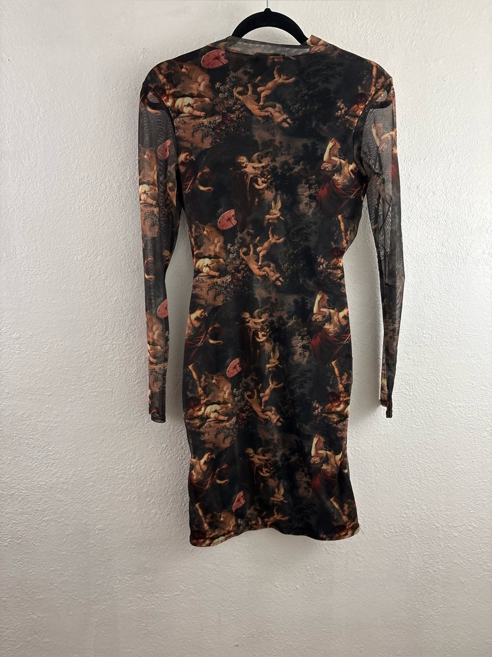 PrettyLittleThing Shape Renaissance Print High Neck Mesh Bodycon Dress size 8 - Picture 7 of 7